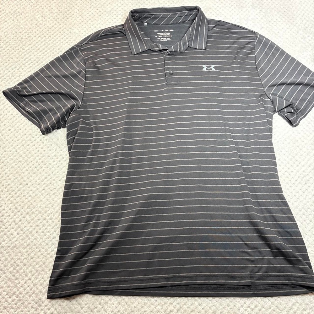 Under Armour Mens Playoff Polo Shirt Gray Black Striped Short Sleeve XXL